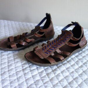 KICKERS Brown Leather Gladiator Back Zip Strappy Boho Sandals 37 (u.s. approx. 7